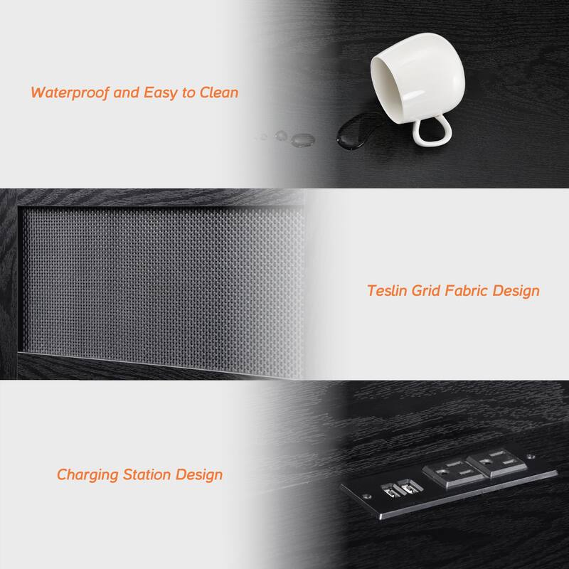 WAMPAT Floating TV Stand Shelf with Power Outlet and 2 Rattan Doors