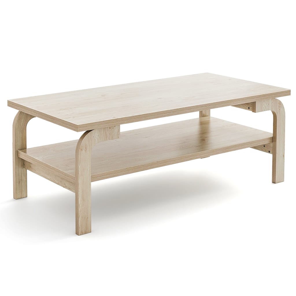 47" Rectangular MDF Wood Coffee Table with Storage Shelf and Curved Legs for Living Room Decor - 47"L x 24"W x 18"H