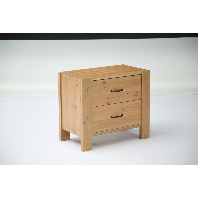 2 Drawer Solid Wood Nightstand Bedside Table with Storage - Natural-2PCS