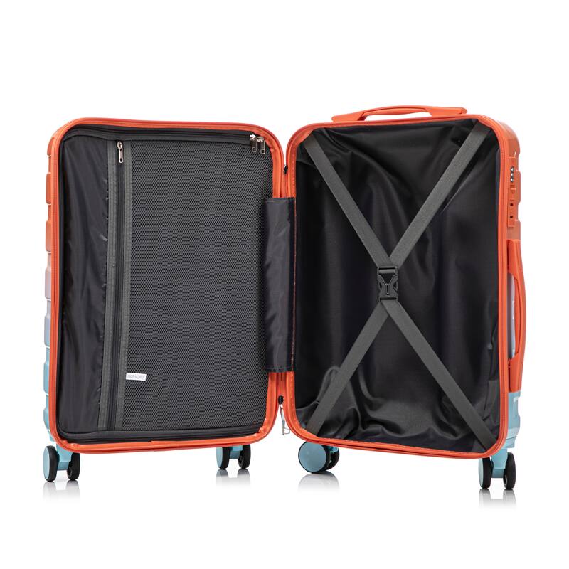 14In 20In 2 pcs in PC Spinner Wheel Luggage, Carry on Suitcase, With Gradient Color and Combination Lock