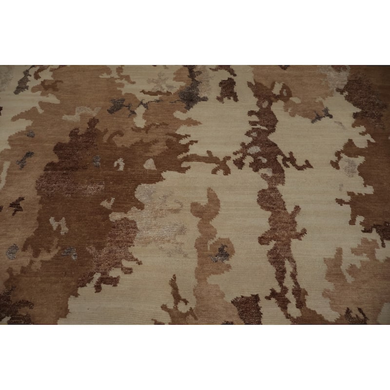 Hand Knotted Oriental Wool & Silk Carpet Modern All-Over Beige & Ivories Gabbeh Area Rug - 7' 4'' X 5' 4''