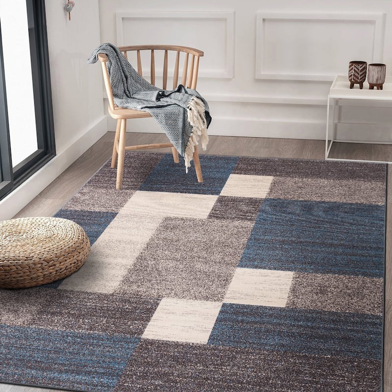 World Rug Gallery Modern Boxes Design Non-slip (Non-skid) Area Rug