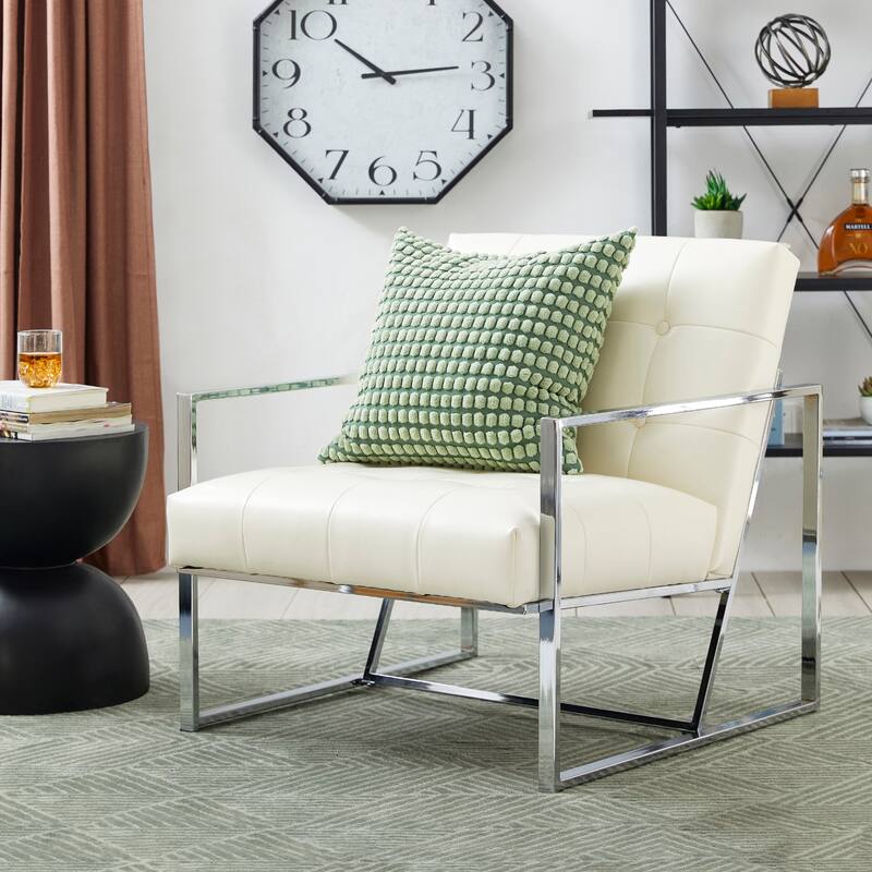 Glitzhome 29.50"W Mid-Century PU Leather Tufted Accent Chair - 29.5"W x 30.5"H x 29.25"D