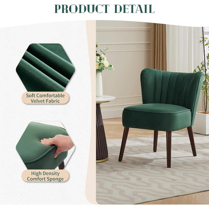 Modern Velvet Accent Chair Set of 2, Soft Upholstered Living Room Chair with Wooden Legs