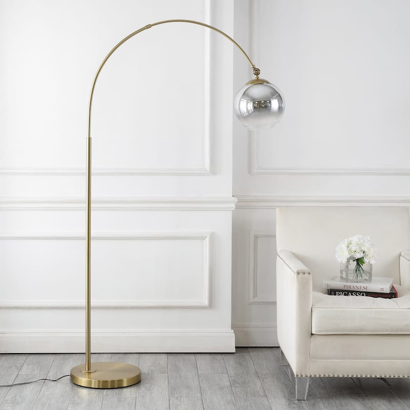 Tavira 71" Coastal Vintage Iron LED Floor Lamp, Brass Gold/White by JONATHAN Y