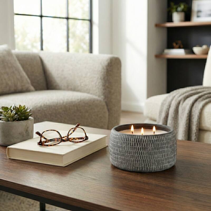 Decorative Textured Ceramic Neroli and Basil Scented Candle