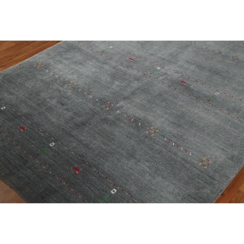 Slate Gray Gabbeh Indian Area Rug Hand-Knotted Wool Carpet - 5'4" x 7'7"