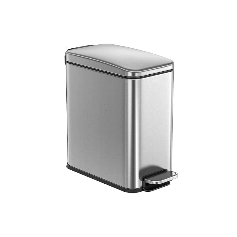 Stainless Steel Slim Bathroom Trash Can with Soft-Close Lid and Plastic Removable Inner Bucket - Metallic-Silver - 2.6-Gallon