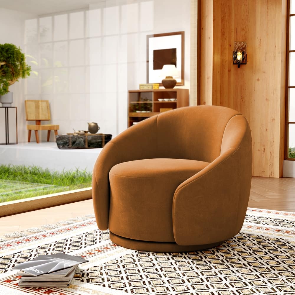 Boucle Barrel Chair Upholstered 360°Swivel Armchair