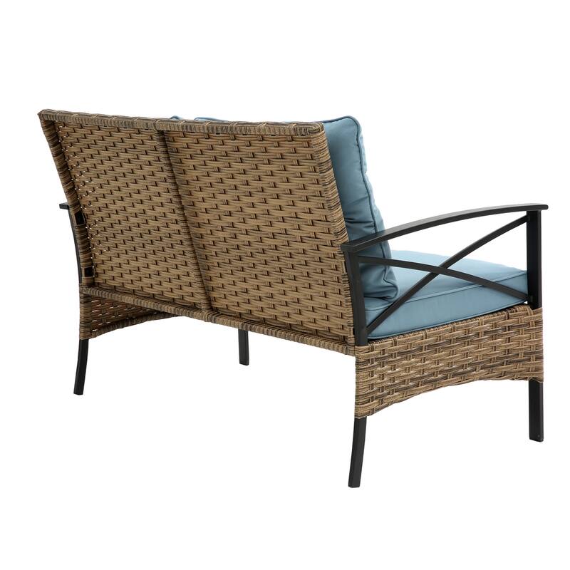 Patio 4 Piece Sectional Low Dining Conversation Sofa Set
