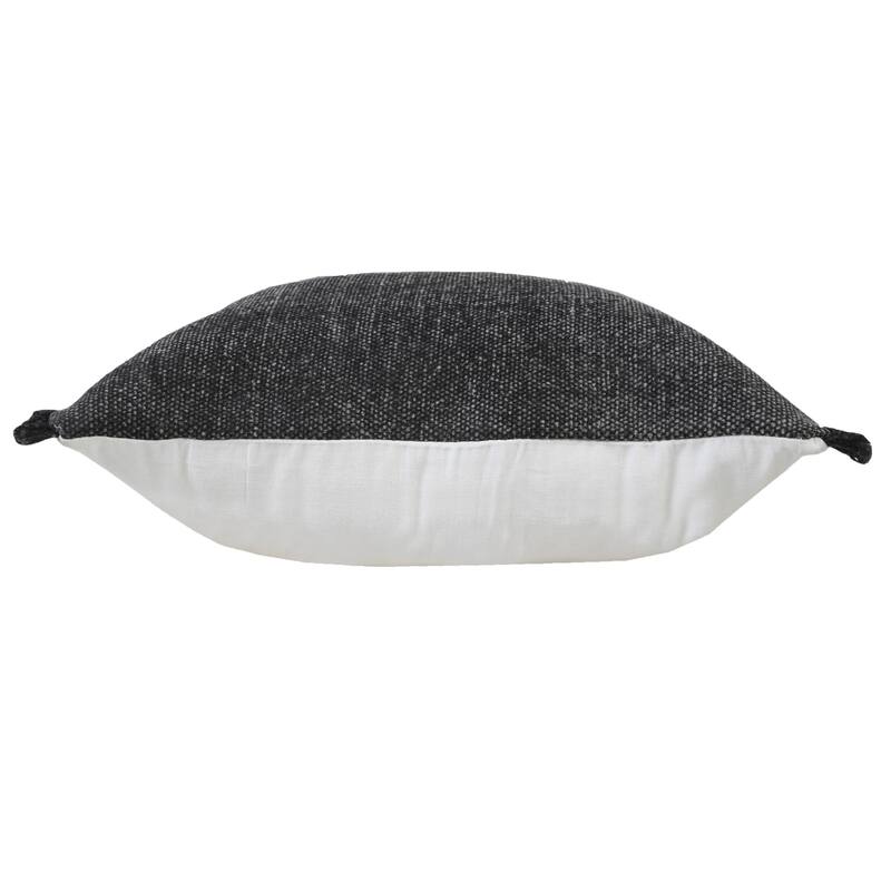 Sevita Muted Black Solid Stonewash Throw Pillow with Fringe