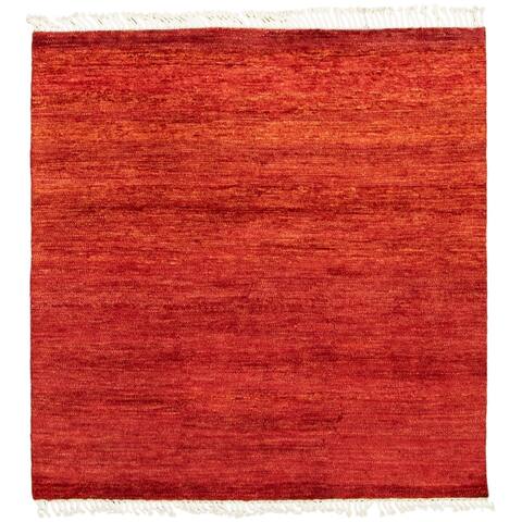 ECARPETGALLERY Hand-knotted Pak Finest Gabbeh Red Wool Rug - 5'0 x 5'0