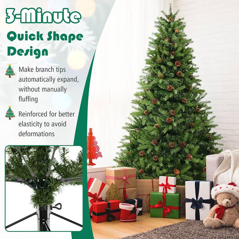 Gymax 7 FT Pre-Lit New PE & PVC Christmas Tree 3-Minute Quick Shape