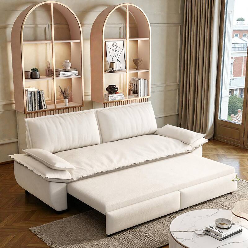 73.2" Pull Out Sofa Bed, 3-in-1 Convertible Queen Sleeper Sofa, Velvet Loveseat Couch for Living Room Bedroom