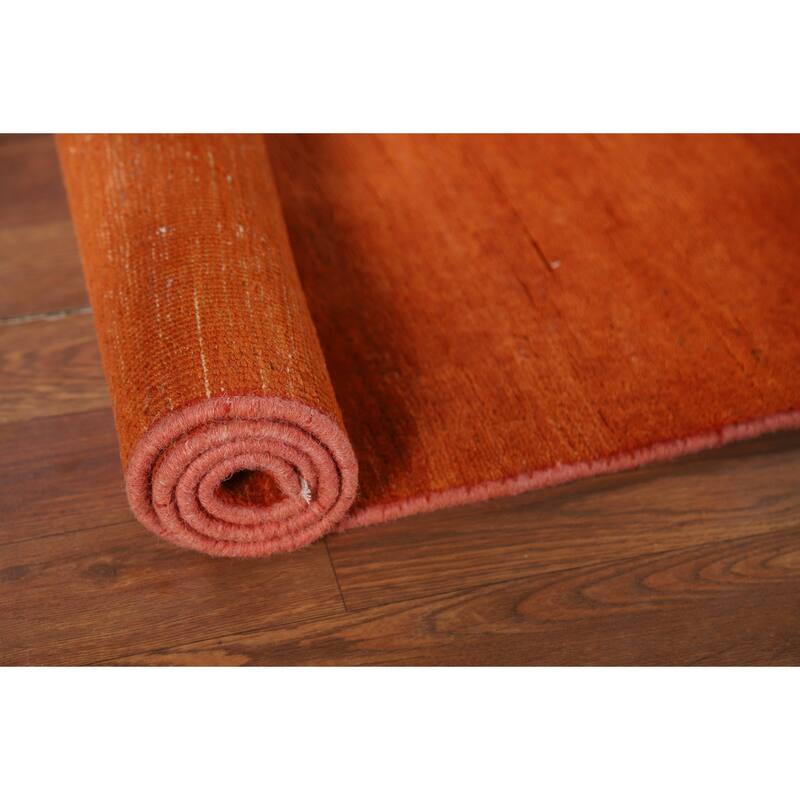 Orange Modern Gabbeh Foyer Rug Solid Hand-Knotted Wool Carpet - 3'1" x 4'11"
