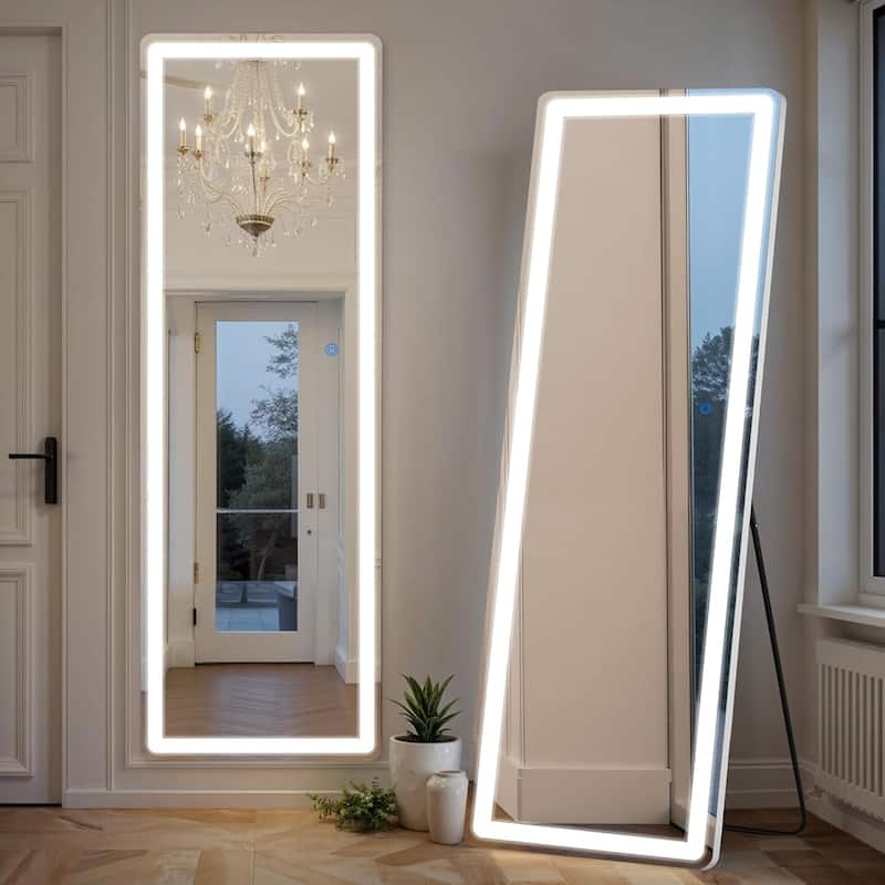 Floor Mirror with LED Light, Full Length Mirror with Stand, Hanging Mirror Wall Mounted Mirror, Full Body Mirror for Living Room