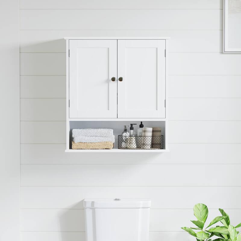 Bathroom Wall Cabinet with Door, Over Toilet Storage Cabinet with and Adjustable Shelves, 3-Tier Medicine Cabinet Wall Mounted