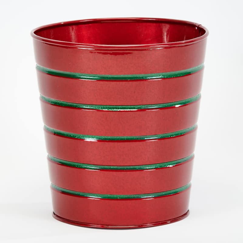 Christmas Galvanized Red Metal Container Bucket 6.25" Height, 6" Diameter, Set of 4 - 6.25