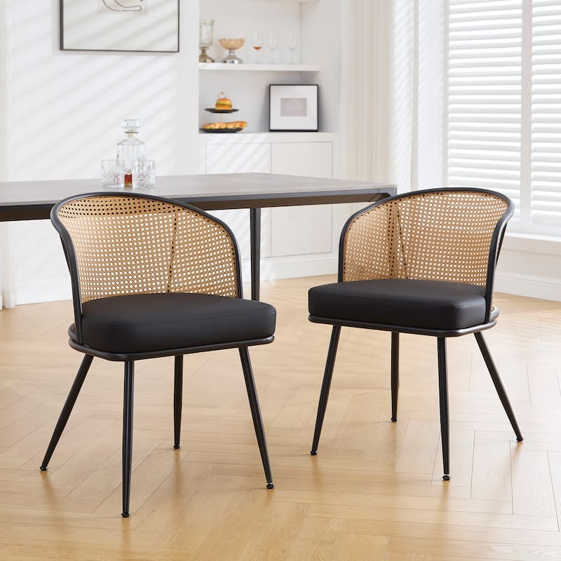 Upholstered Rattan Dining Chairs with Metal Legs Set of 2/4 - 29.92"H x 20.5"W x 23.03"D