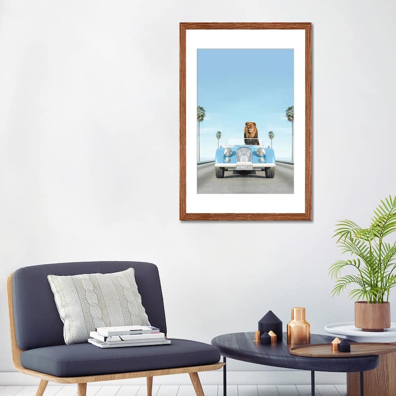 iCanvas "Blue Vintage Car With Lion" by Tiny Treasure Prints