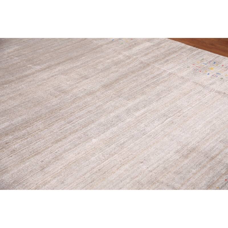 Tribal Gabbeh Oriental Area Rug Handmade Silk Beige Carpet - 8'0" x 9'8"