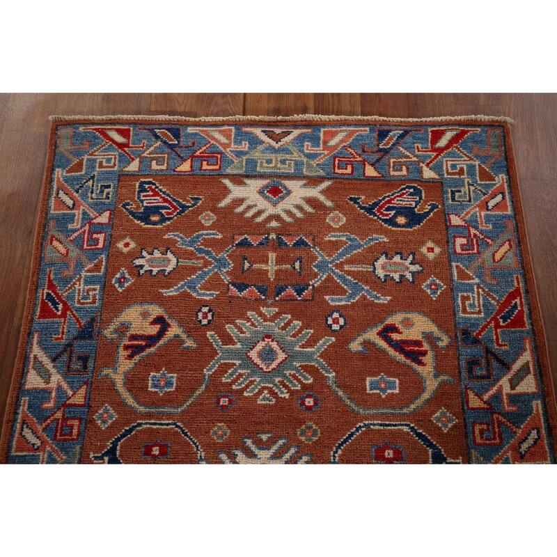 Kazak Oriental Runner Rug Handmade Traditional Orange Wool Carpet - 2'5" x 9'8"