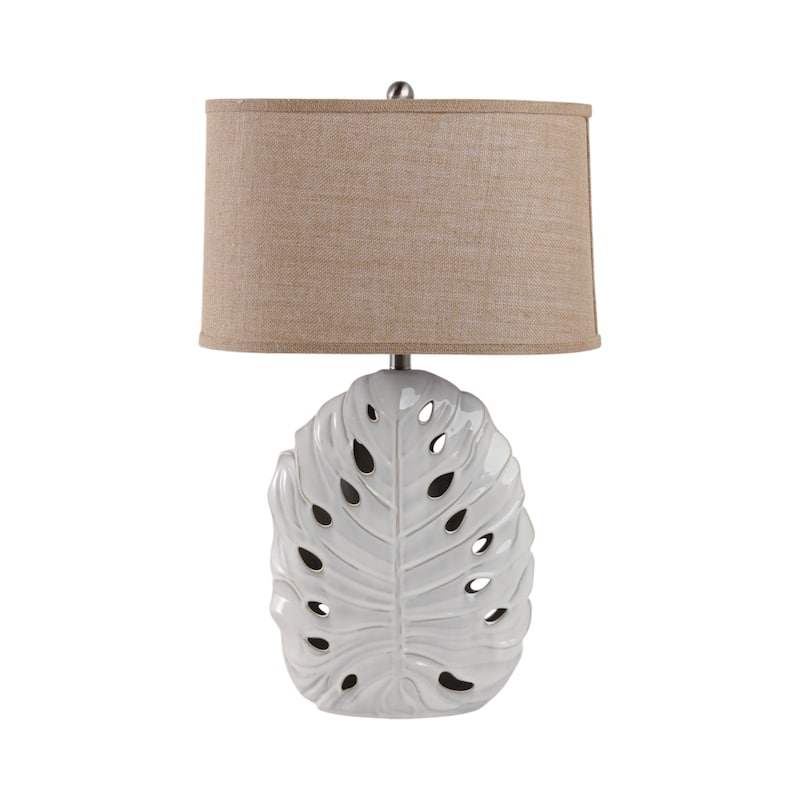 Stoneware Table Lamp Coastal with Leaf Cutout Design - 29" White - 18" x 10" x 29"