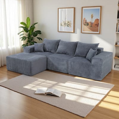 100.79" Corduroy 4-Piece Modular L-Shaped Sectional Sofa with Ottoman Included and No Assembly Needed