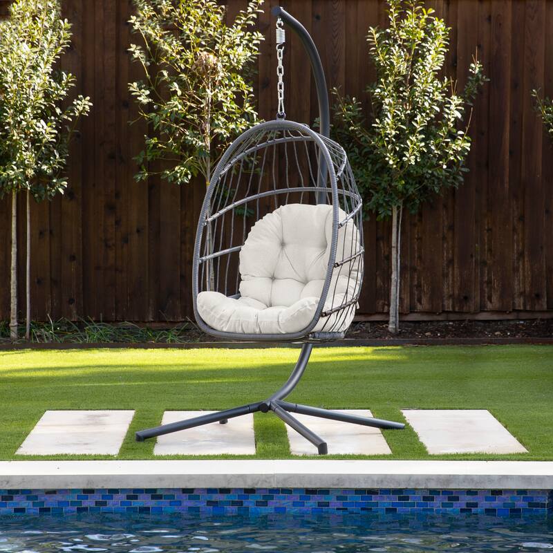 Sorra Home Valdese Boucle Outdoor Egg Chair Replacement Cushion - 44 in L x 27 in W x 4 in D - Ivory