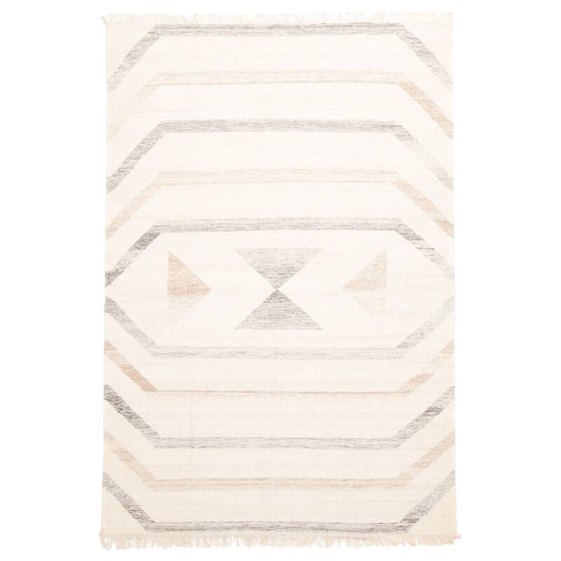 ECARPETGALLERY Flat-Weave Ankara FW Cream Wool Kilim - 5'1 x 7'6