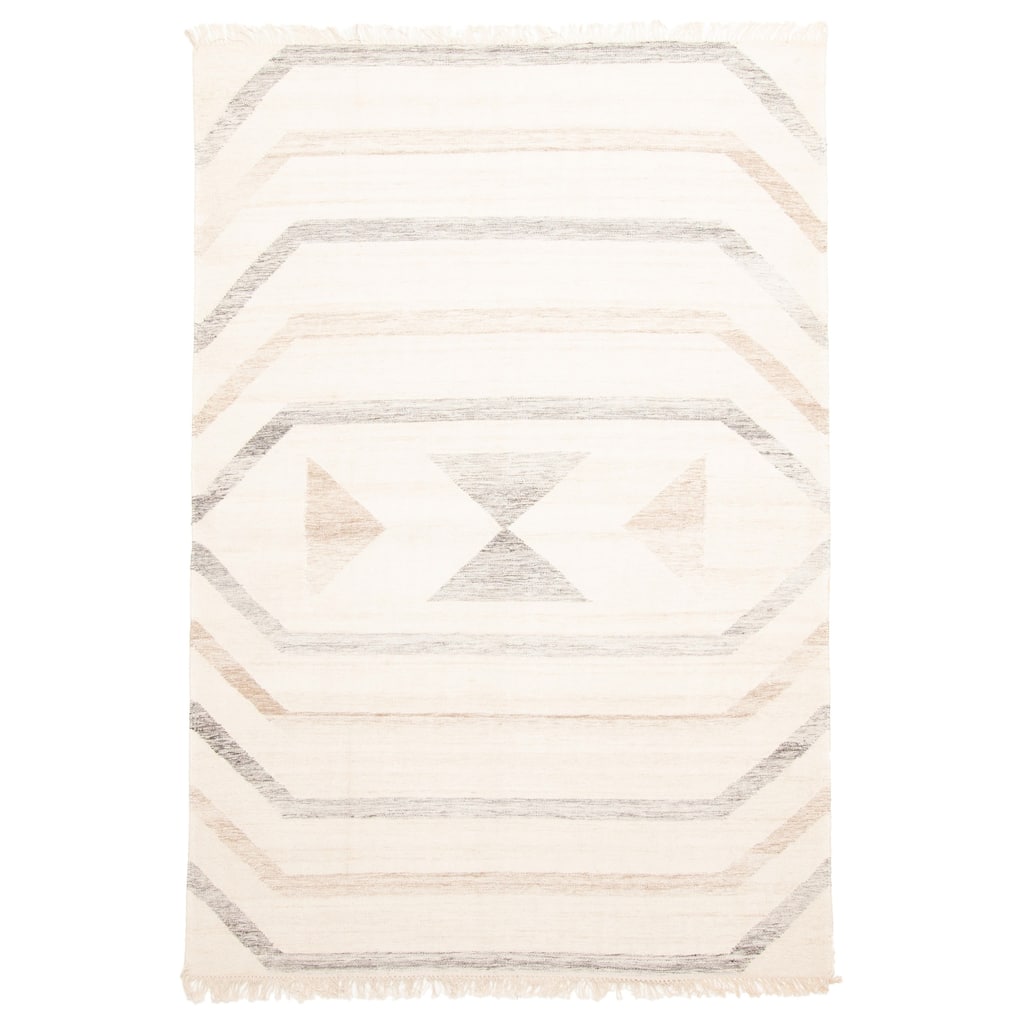 ECARPETGALLERY Flat-Weave Ankara FW Cream Wool Kilim - 5'1 x 7'6