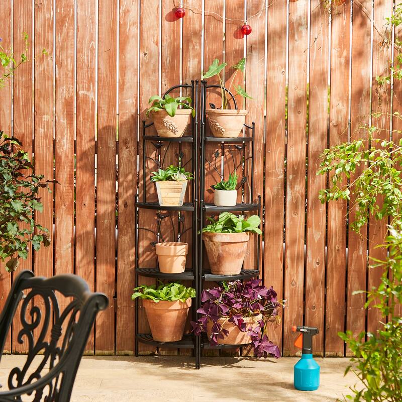 Glitzhome 4-Tiers Multifunctional Metal Corner Plant Shelf Bakers Rack Folding Planter Stands Flower Pot Shelving