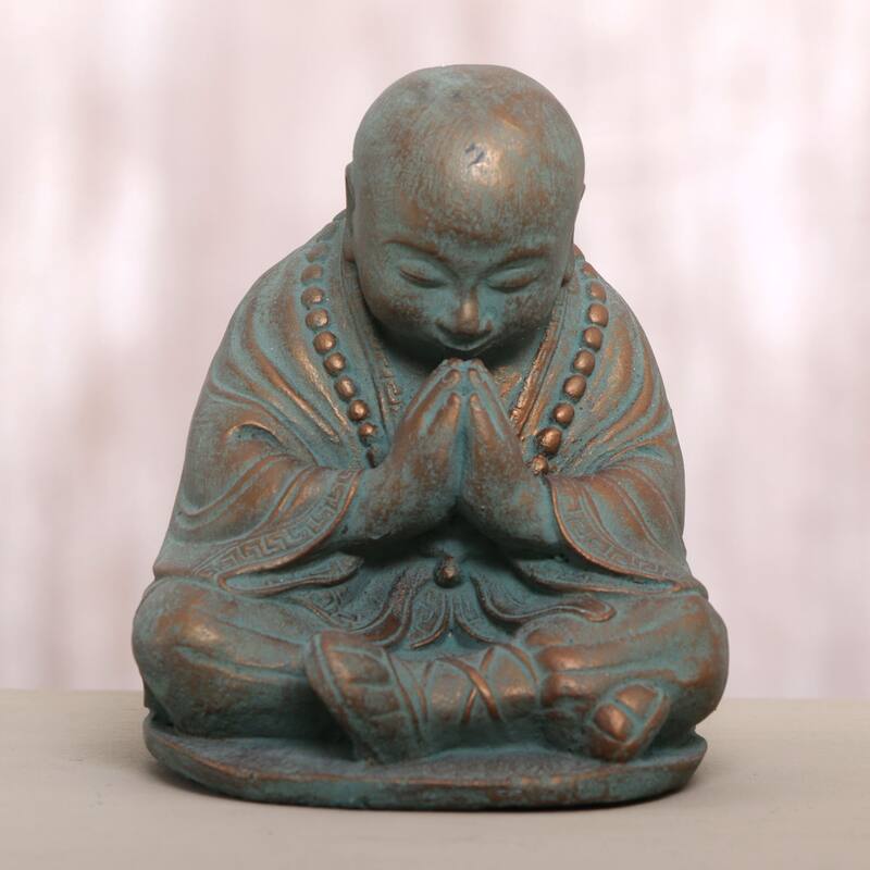 Novica Handmade Shaolin Meditation Cast Stone Sculpture