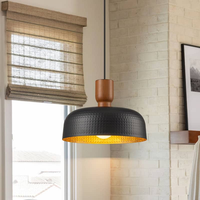 1-Light Dome Industrial Kitchen Island Pendant Light With Hammered Shade - 12.2-in W x 8.7-in H