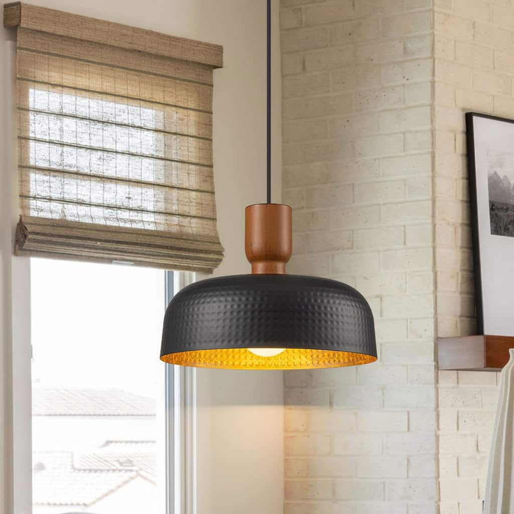 1-Light Dome Industrial Kitchen Island Pendant Light With Hammered Shade - 12.2-in W x 8.7-in H