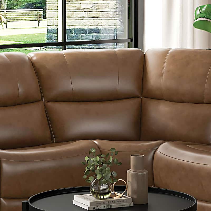Furniture of America Rhea Brown Leather 5-Seater Reclining Sectional Sofa with Cup Holders