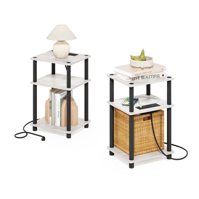 Modern 3-Tier End Table with USB-C Charging, Set of 2, Living Room Nightstand - 13.39