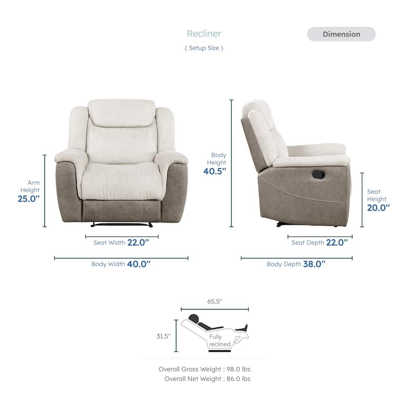 Nadalia 40" Chenille and Microfiber Manual Recliner - Tab Pull Motion