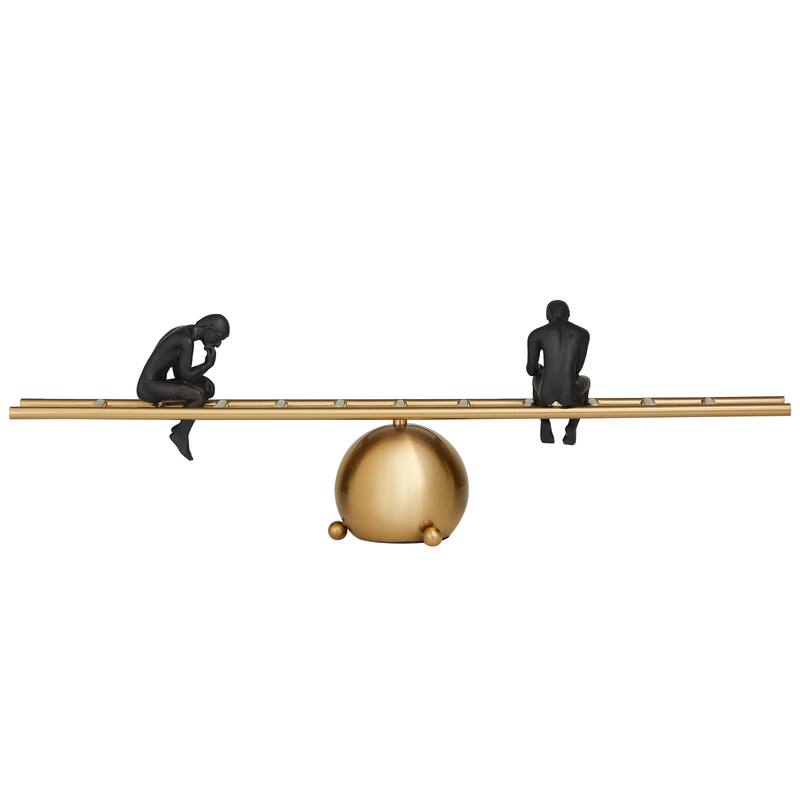 Metal People Thinking Sculpture with Balancing Ladder - Gold - Roche River Decor - 5"W x 27"L x 8"H