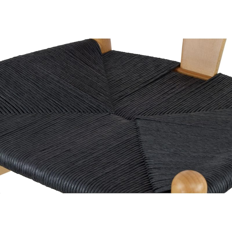 Woven Wood Armchair with Arms Open Y Back Mid Century Modern Office Dining Chairs Black Seat Kitchen Bedroom Organic Rattan