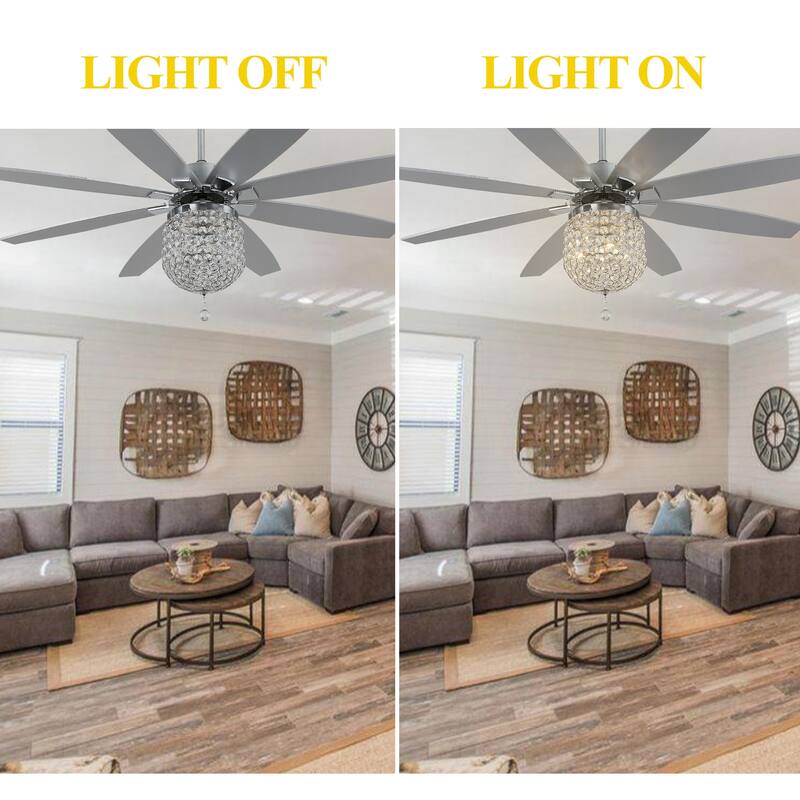 Oaks Aura 65in. Modern Glam Crystal Chandelier Ceiling Fan with Remote and Lights, Silent DC Motor Reversible Ceiling Fan - 65