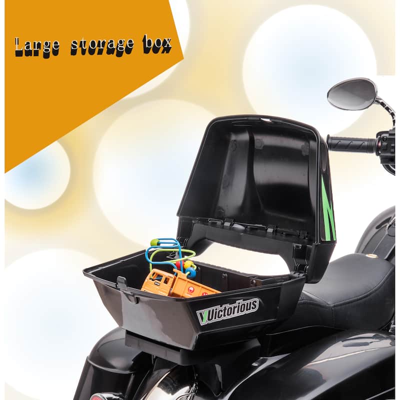 Kids 3-Wheel Motorcycle with Dual Seats, Black Ride-On Motorcycle Electric Motorcycle with LED Headlight