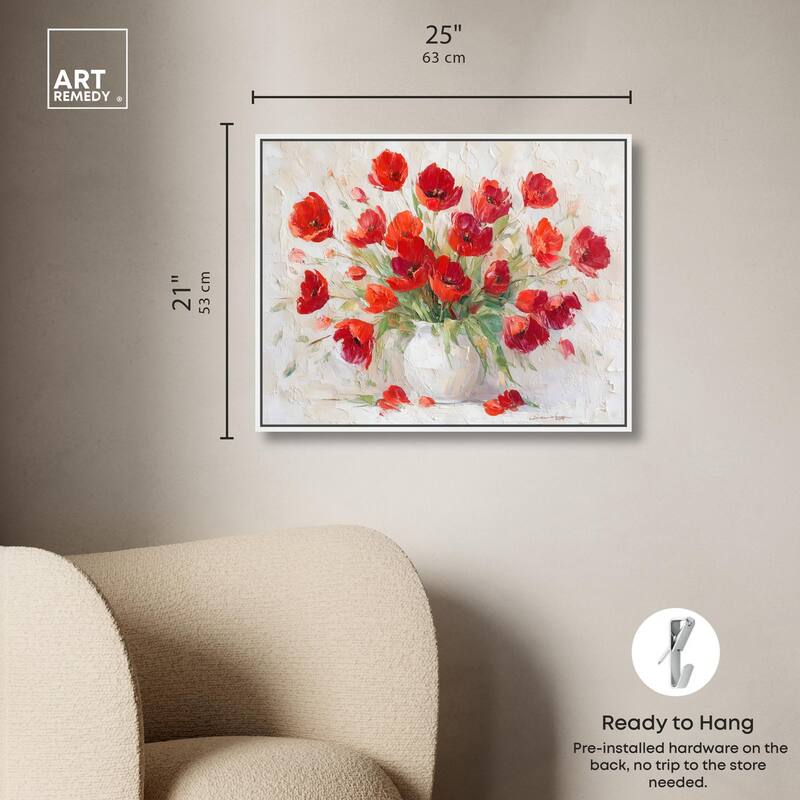 Red Blooms in a Vase Canvas by Art Remedy
