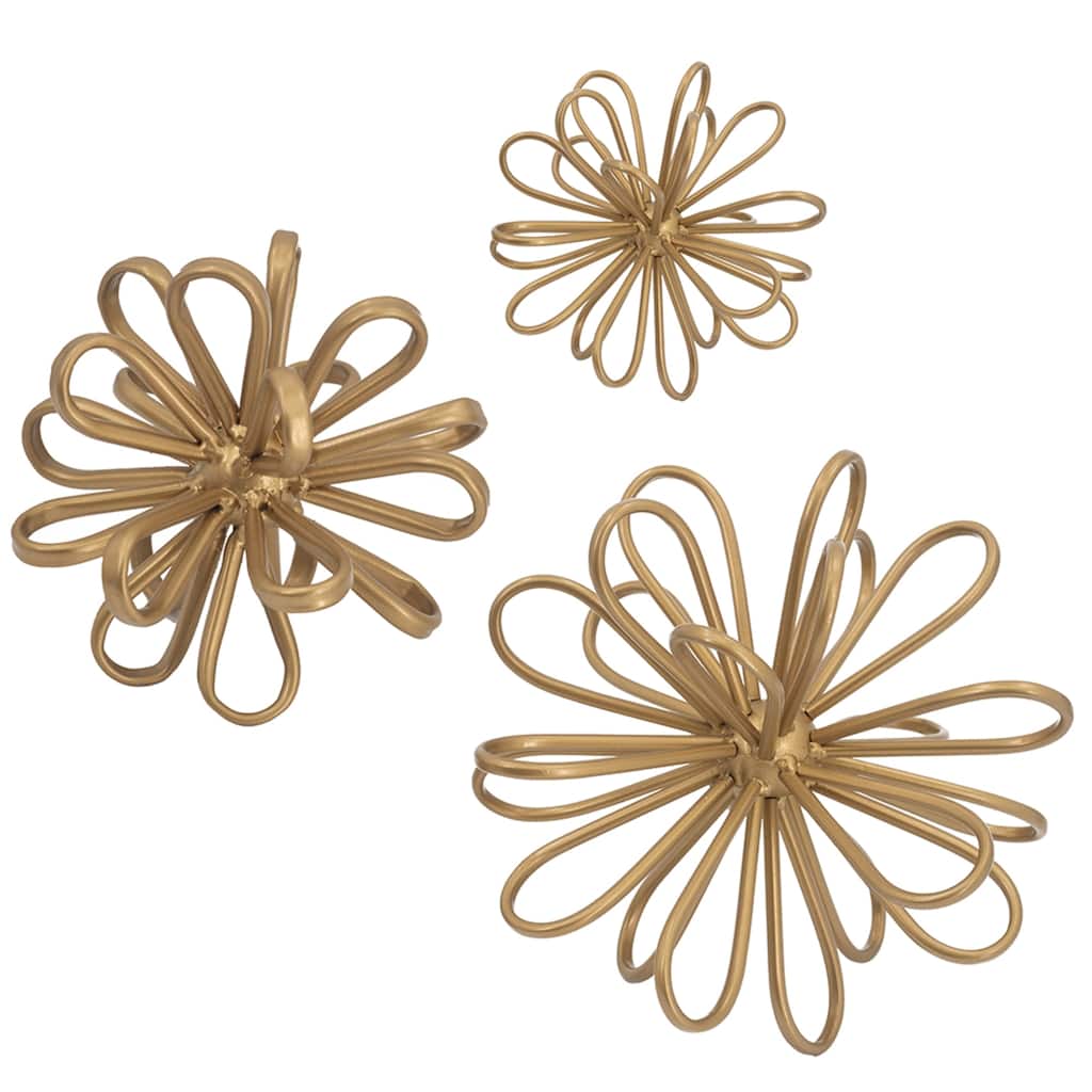 Spherical Floral Statuaries - 9.5" - Gold - Set of 3
