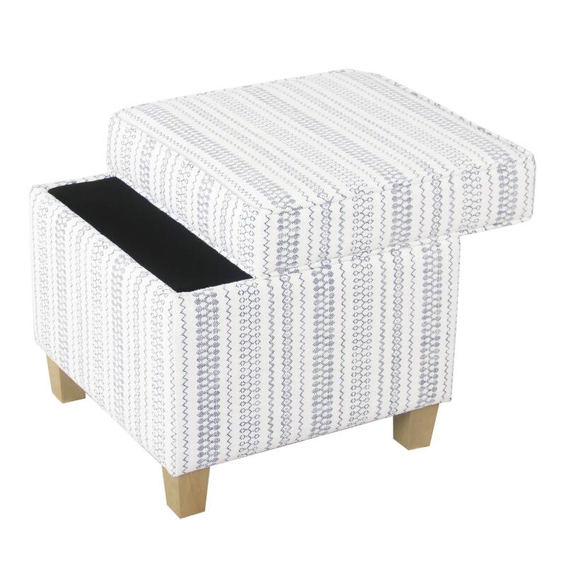 Pyp Square Storage Ottoman, 18 Inch Blue White Striped, Brown Legs
