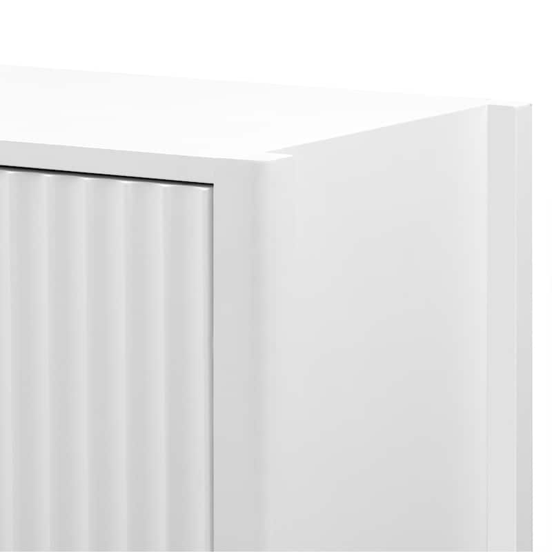 48'' Modern Sideboard Cabinet with Vertical Pattern, 3 Doors, Pine Legs, and Metal Handles for Entryway or Study
