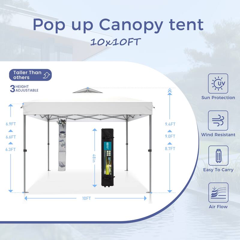 10' x 10' Pop Up Outdoor Canopy Tent Commercial Instant Reinforce Canopies with Wheel Carry Bag & Storage Pocket - 10x10'