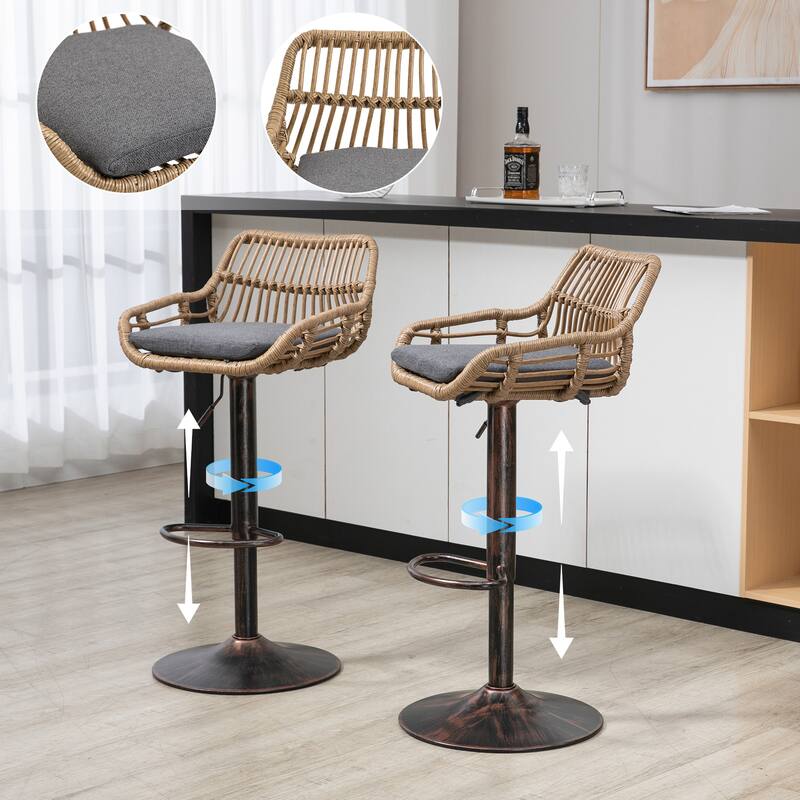 Set of 2 Modern Swivel Bar Stools, Adjustable Counter Height with Footrest, Gray