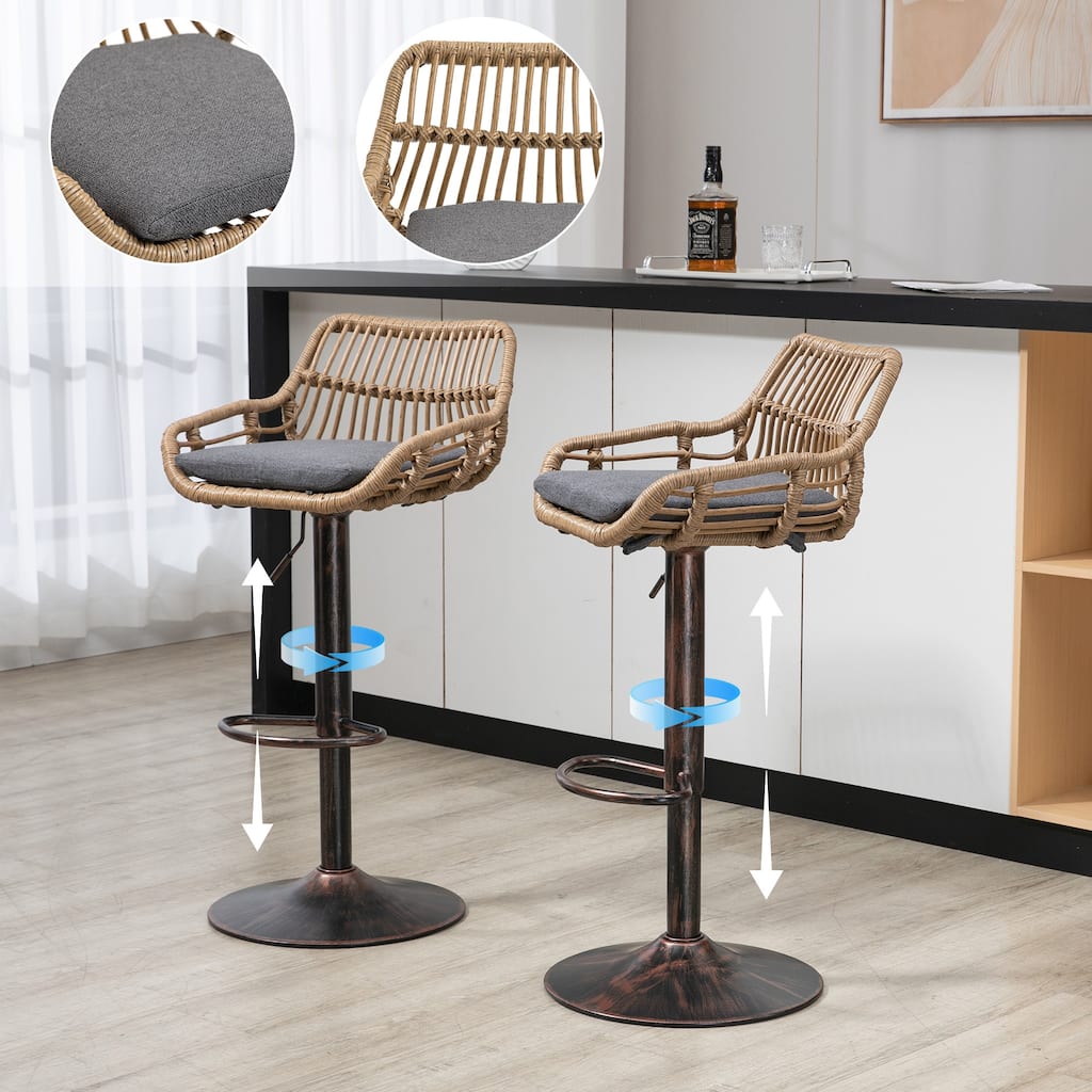 Set of 2 Modern Swivel Bar Stools, Adjustable Counter Height with Footrest, Gray