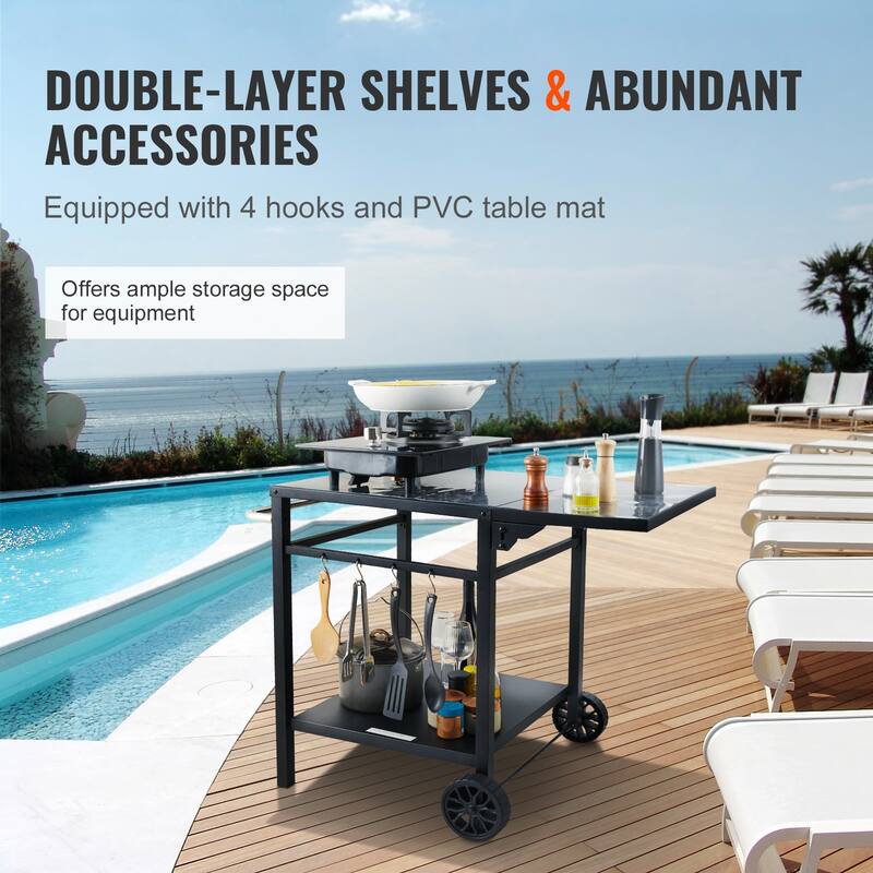 Outdoor Grill Dining Cart with Double-Shelf for Pizza Oven